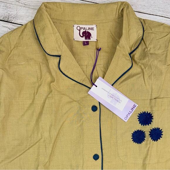 Gooders OPALINE NWT Women's 2 Piece Cotton Pajama Set Tan Fair Trade Size Large - Picture 5 of 13